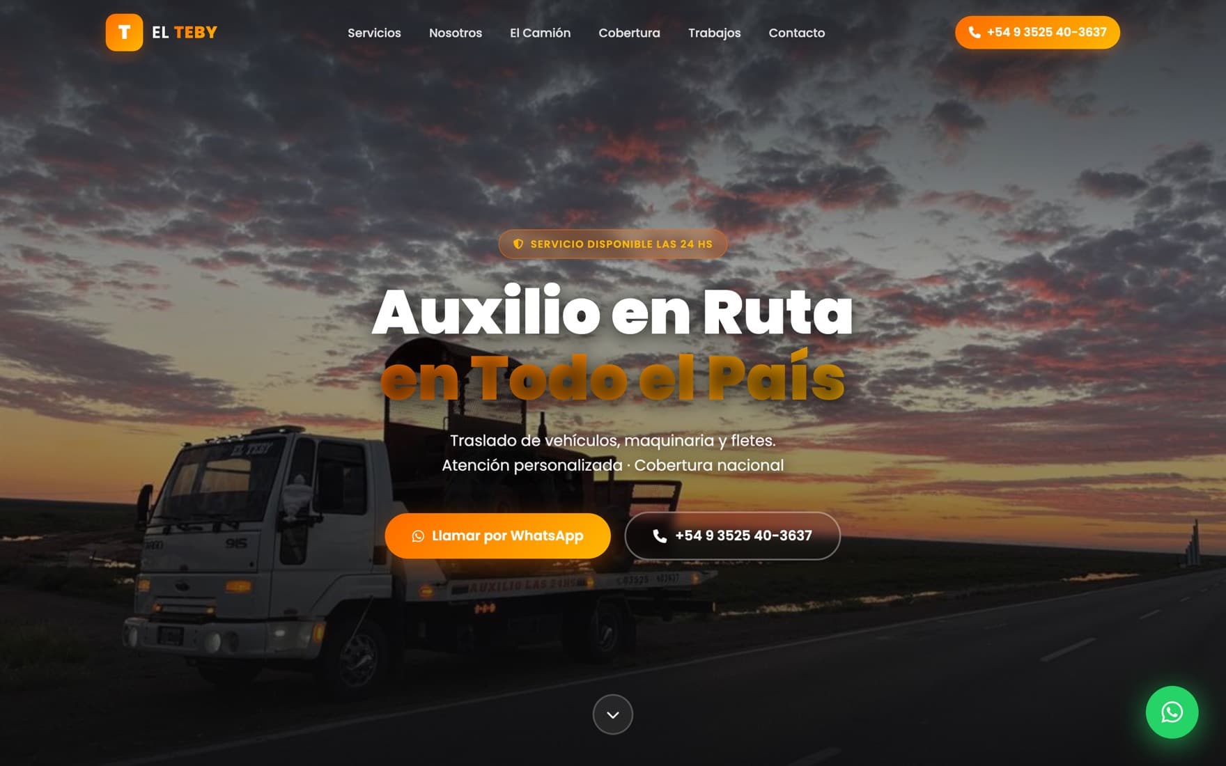 Portada del sitio web de Auxilios El Teby
