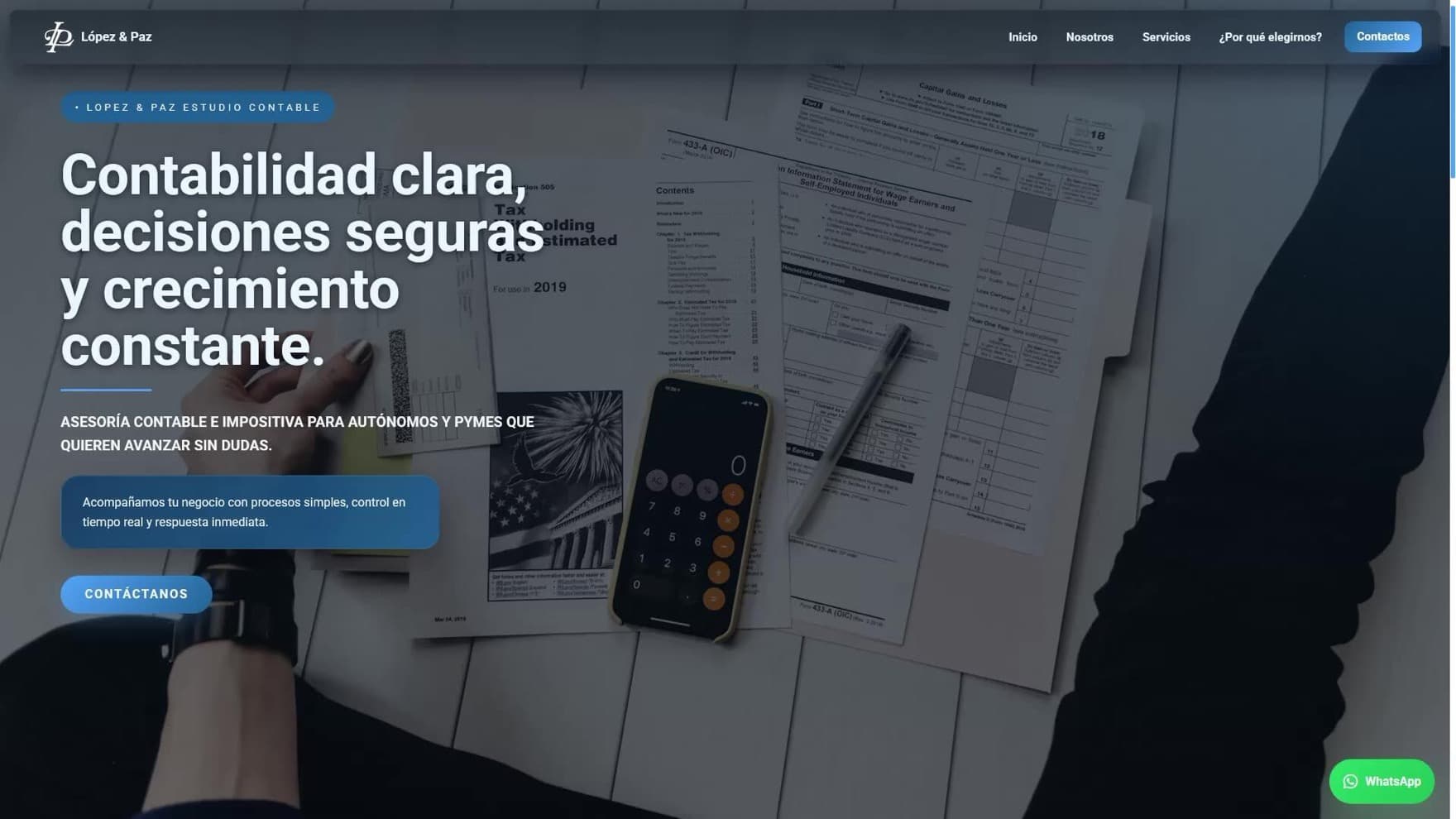 Portada del sitio web de Estudio López & Paz