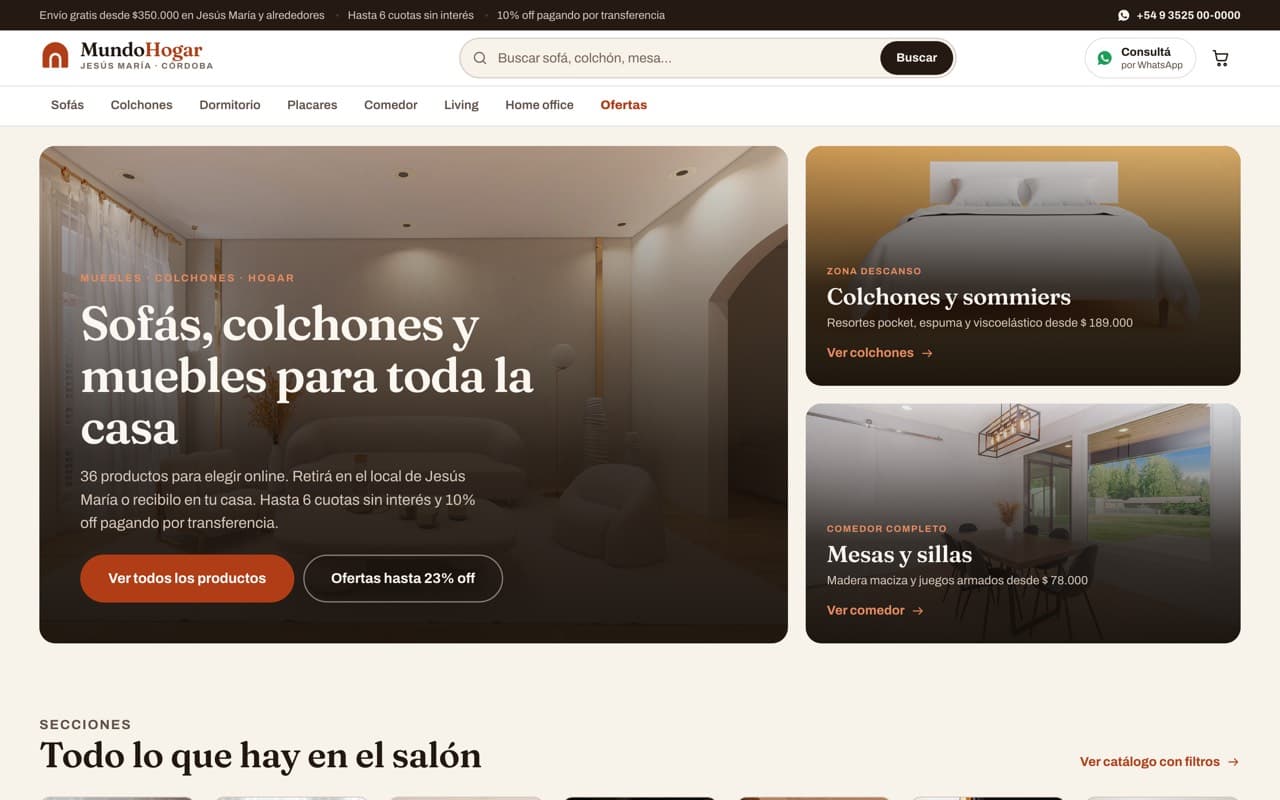 Demo de tienda online de muebles y colchones de Grupo Marrón
