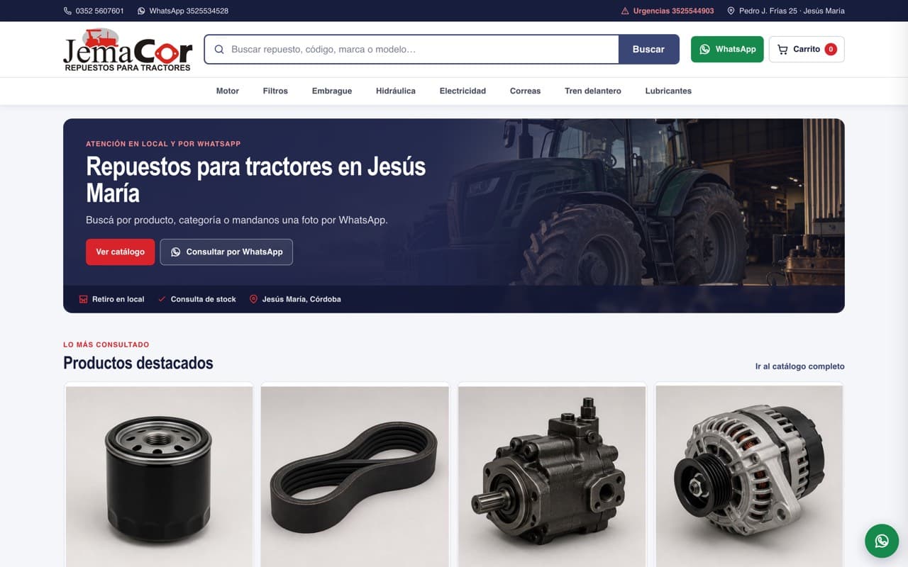 Demo de tienda online para repuestos de maquinaria