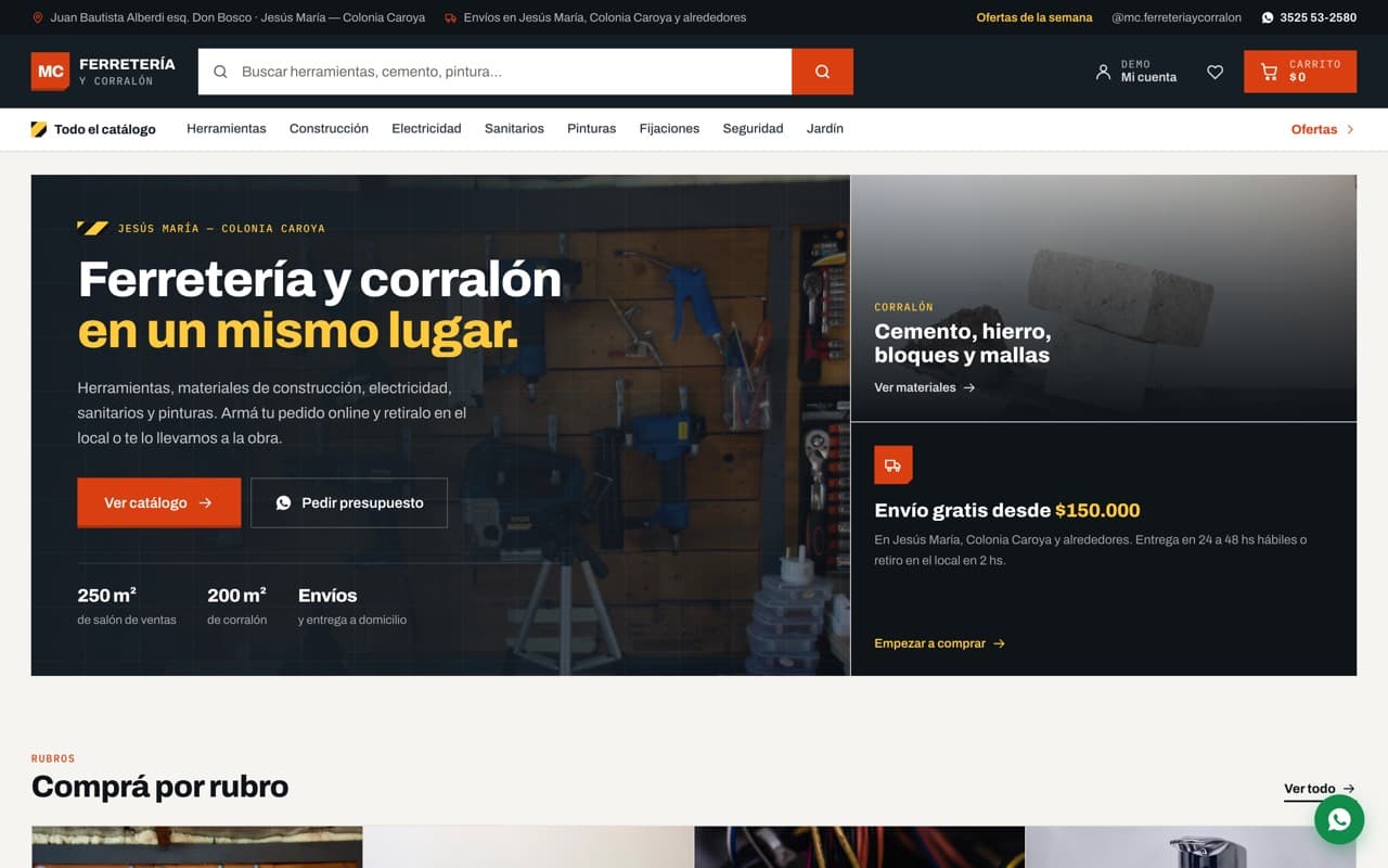 Demo de tienda online para una ferretería y corralón