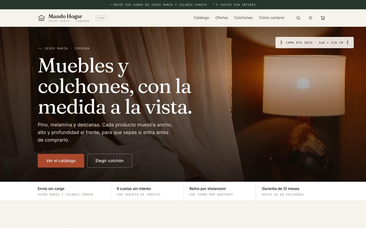 Demo de catálogo online de muebles y colchones