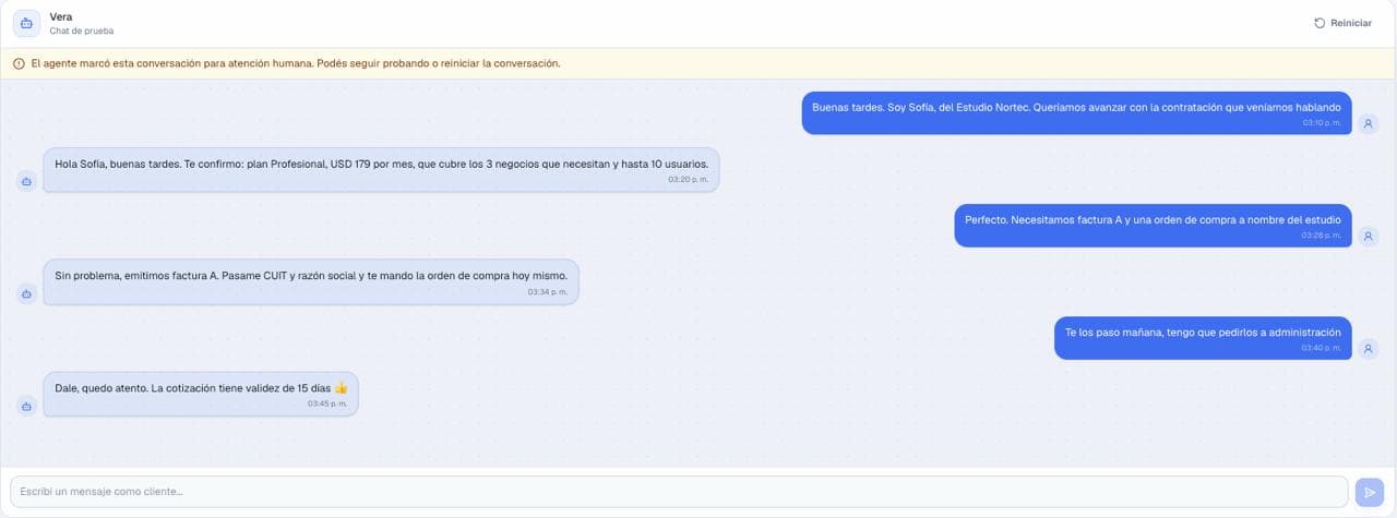 VantixApp agent testing chat