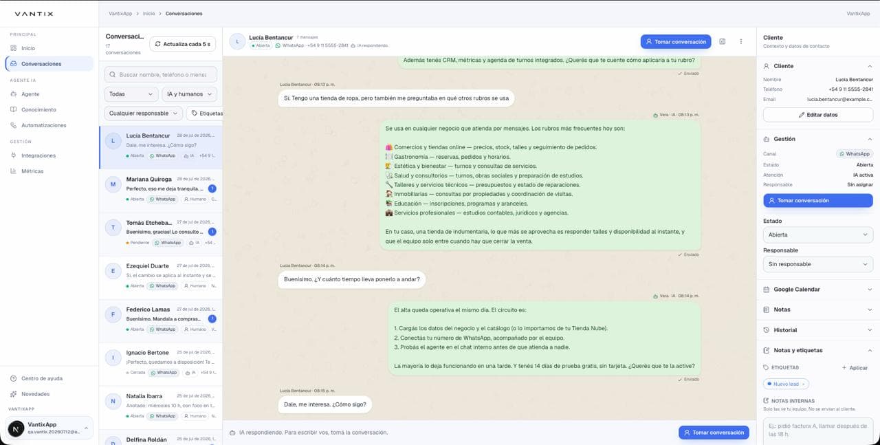 VantixApp centralized conversation inbox