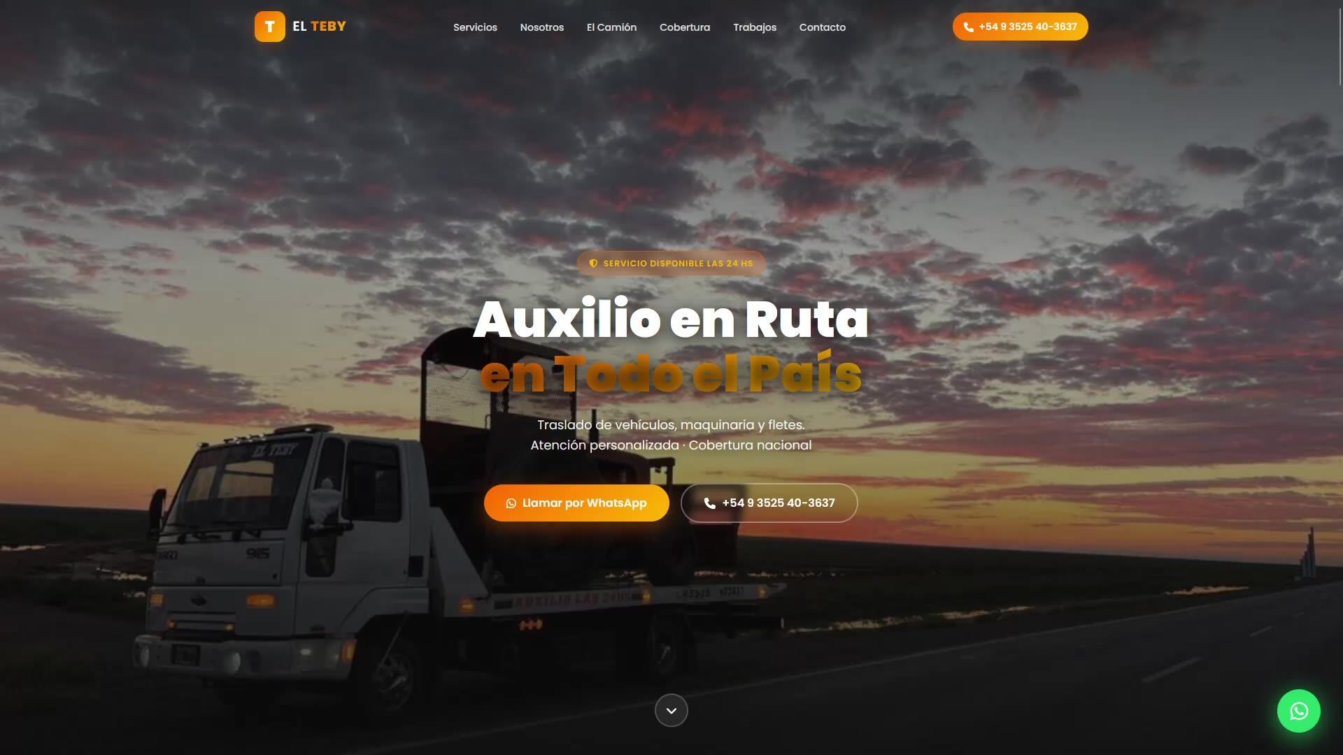 Versión desktop del sitio web Auxilios El Teby