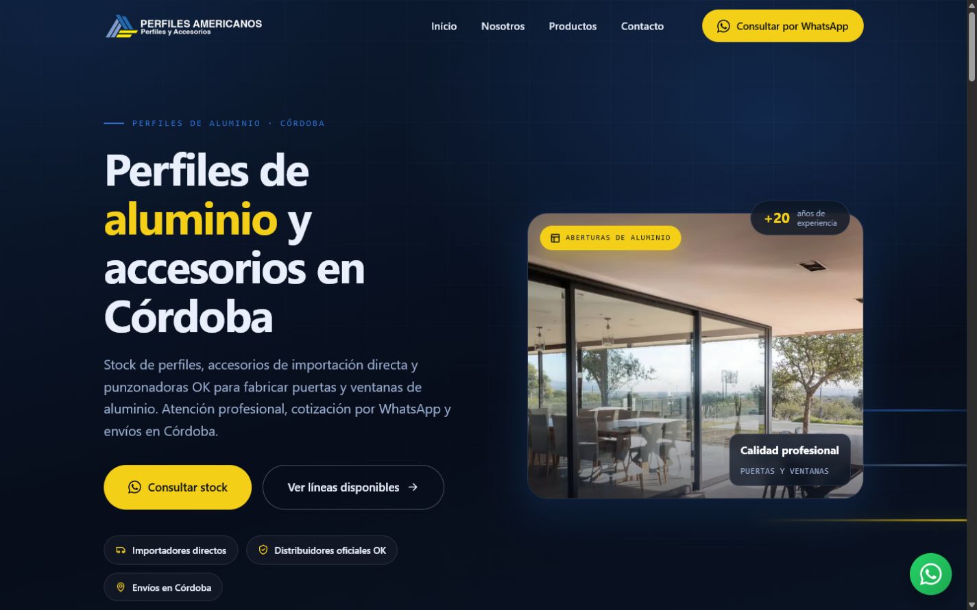 Versión desktop del sitio web de Perfiles Americanos