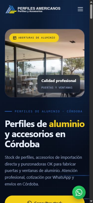 Versión mobile del sitio web de Perfiles Americanos